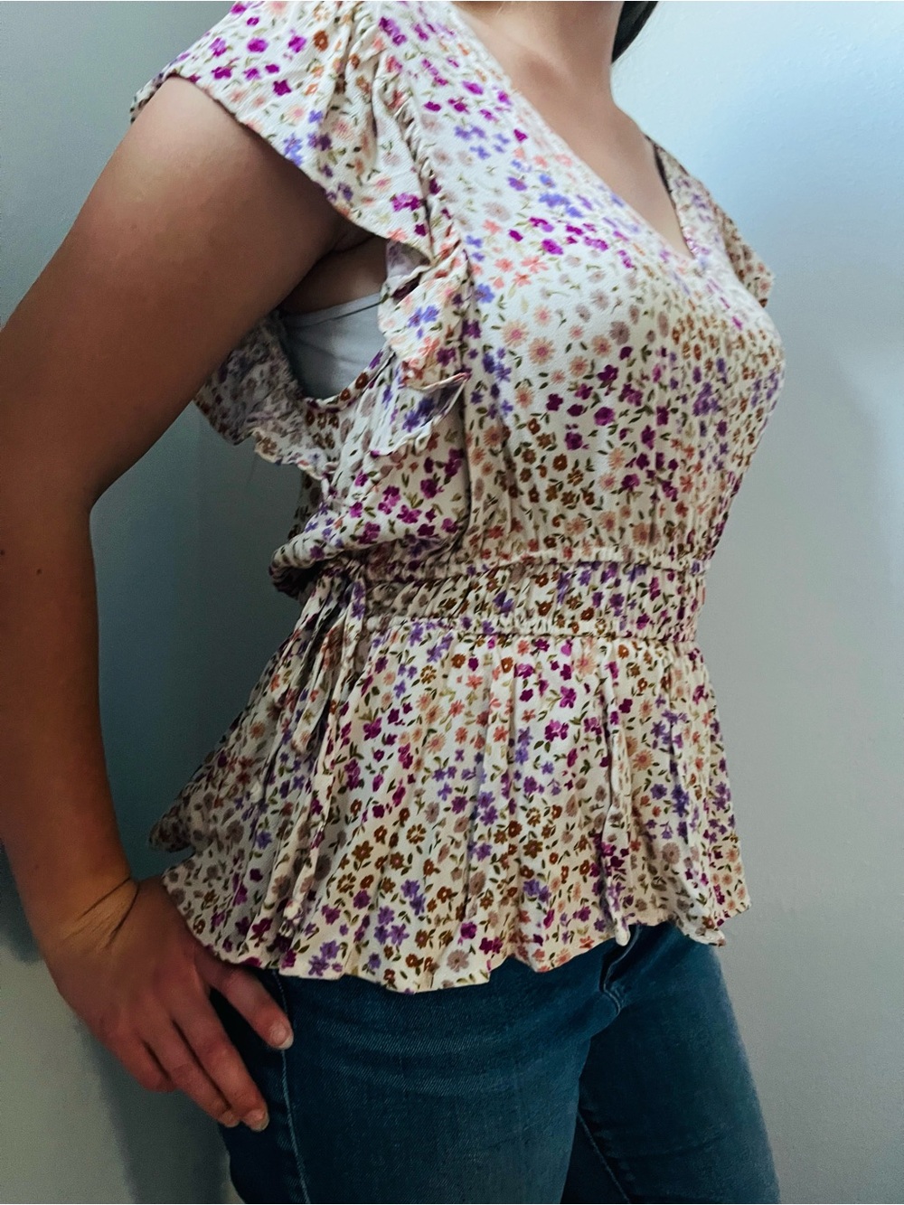 Floral Peplum Ruffle Blouse
